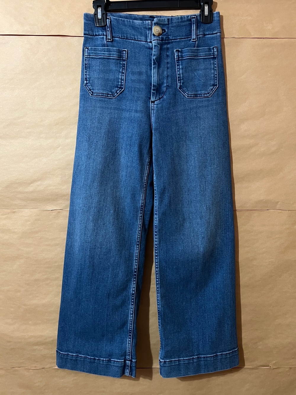 Anthropologie Maeve The Colette Pants Wide Leg Jeans Denim Patch Pocket Size 25